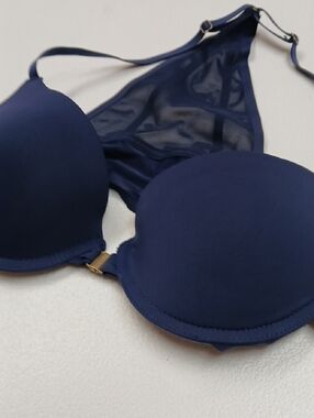 Vince Camuto Deep Navy Padded Racerback Bra with Gold Clasp